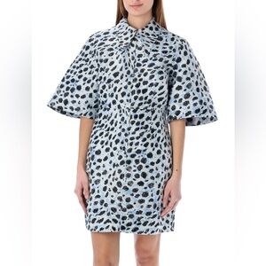 Ganni Blue and Black Patterned Long Sleeve Dress
